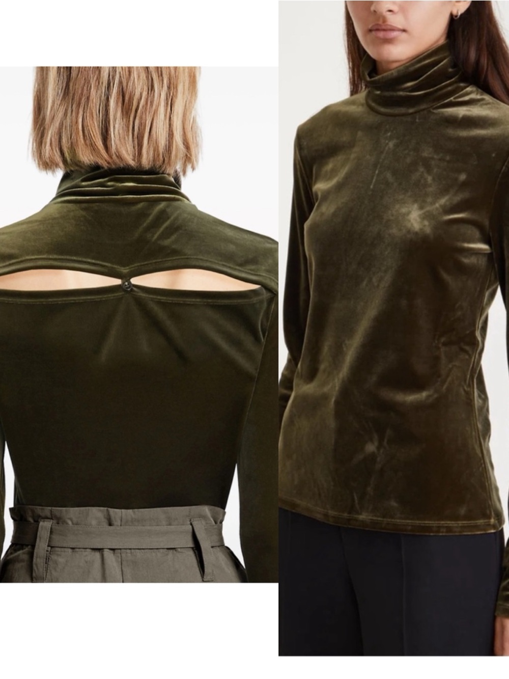 Proenza Schouler Olive Velvet Turtleneck Long Sleeve Top